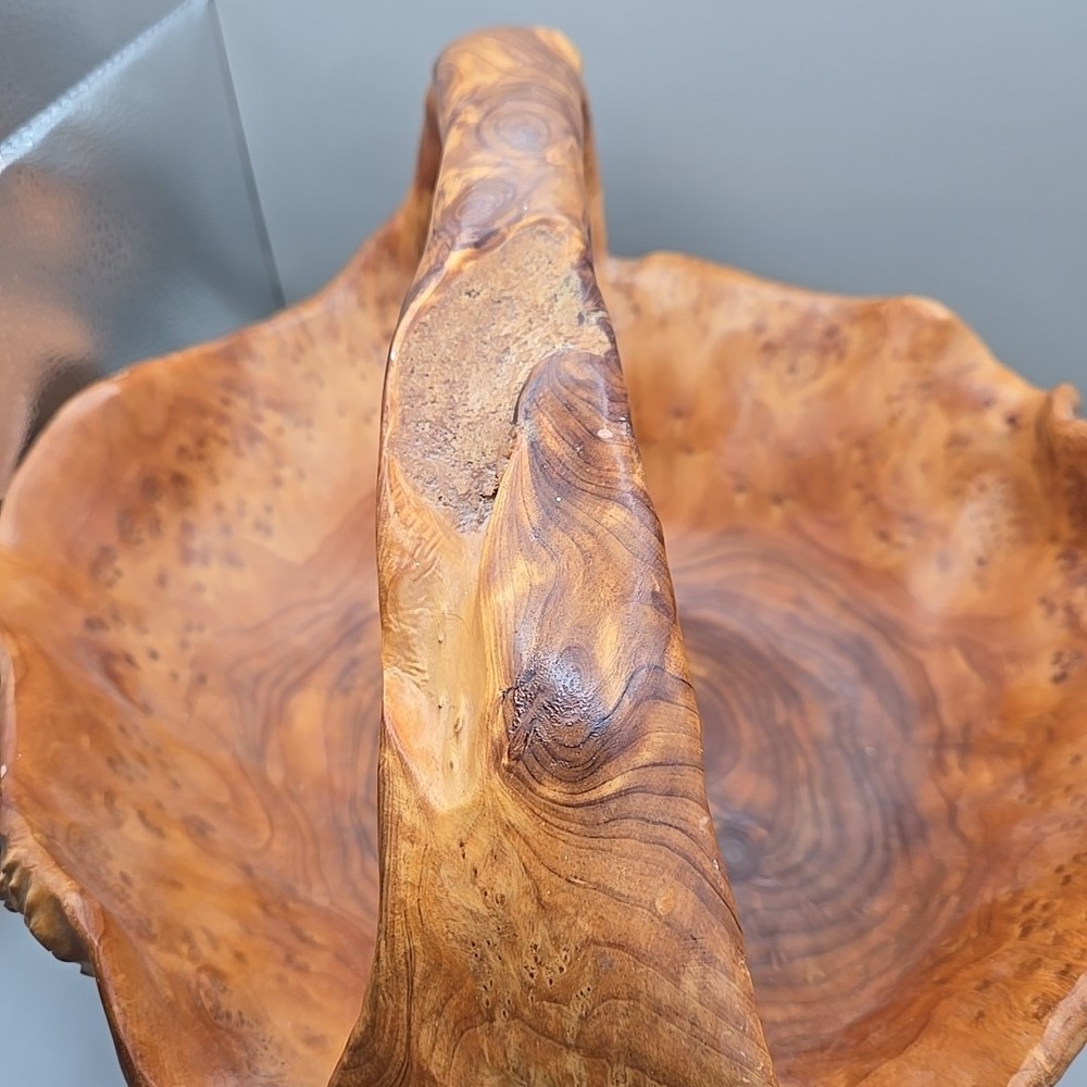 One Piece Solid Natural Burl Wood Handmade Bowl Basket Bumpy Wavy Rustic