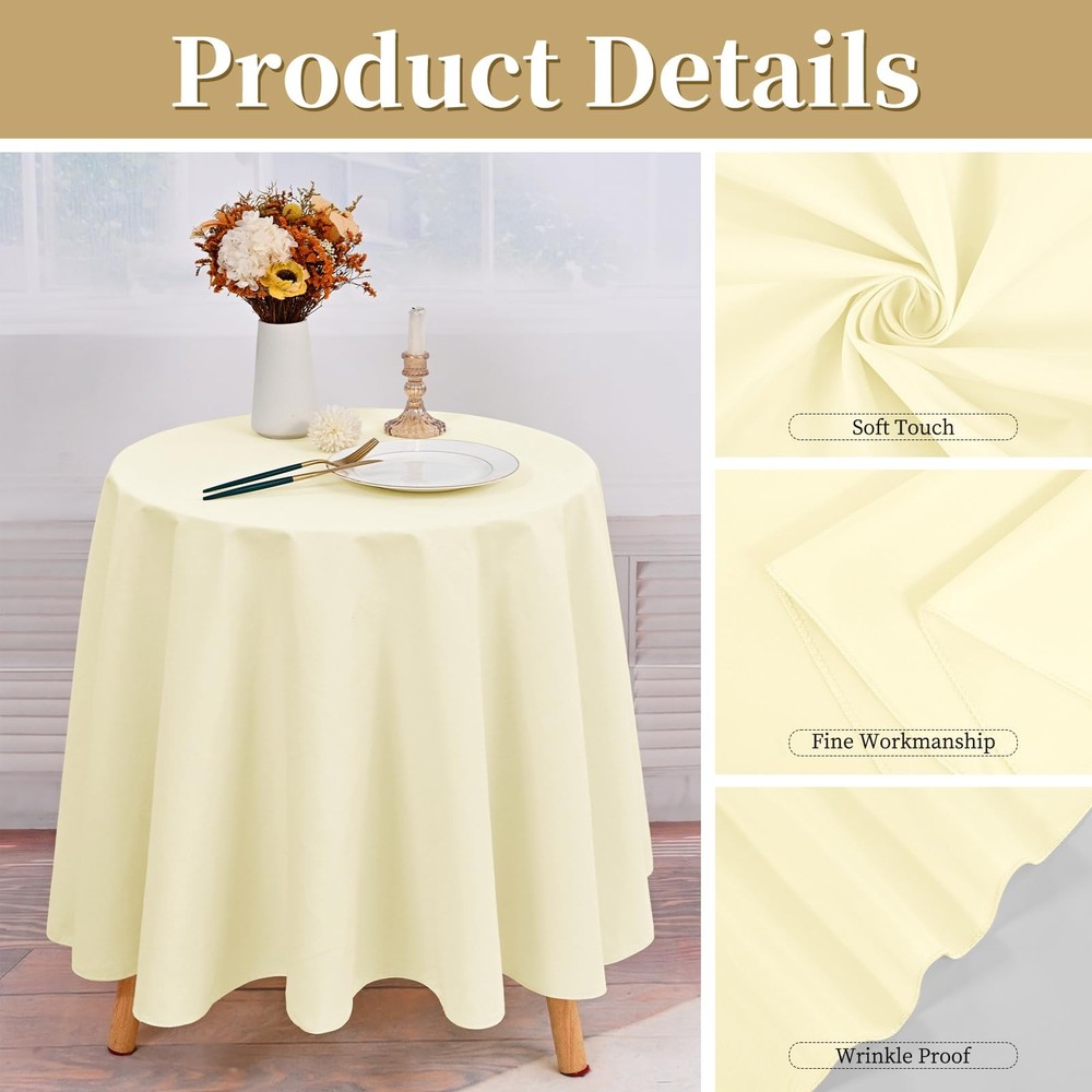 8 Pack Beige Round Tablecloth 70 Inch Circle Polyester Table Cloth,Washable Fabr