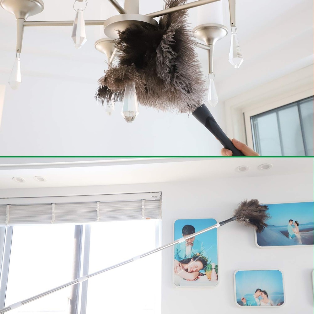 Midoneat Gray Ostrich Feather Duster with 71 Inch Extendable Pole, Microfiber...