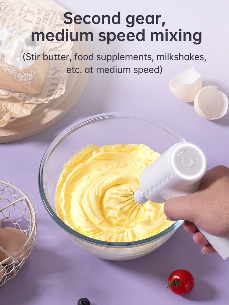 1pc Rechargeable Handheld Electric Egg Beater, Wireless Automatic Adjustable Gea