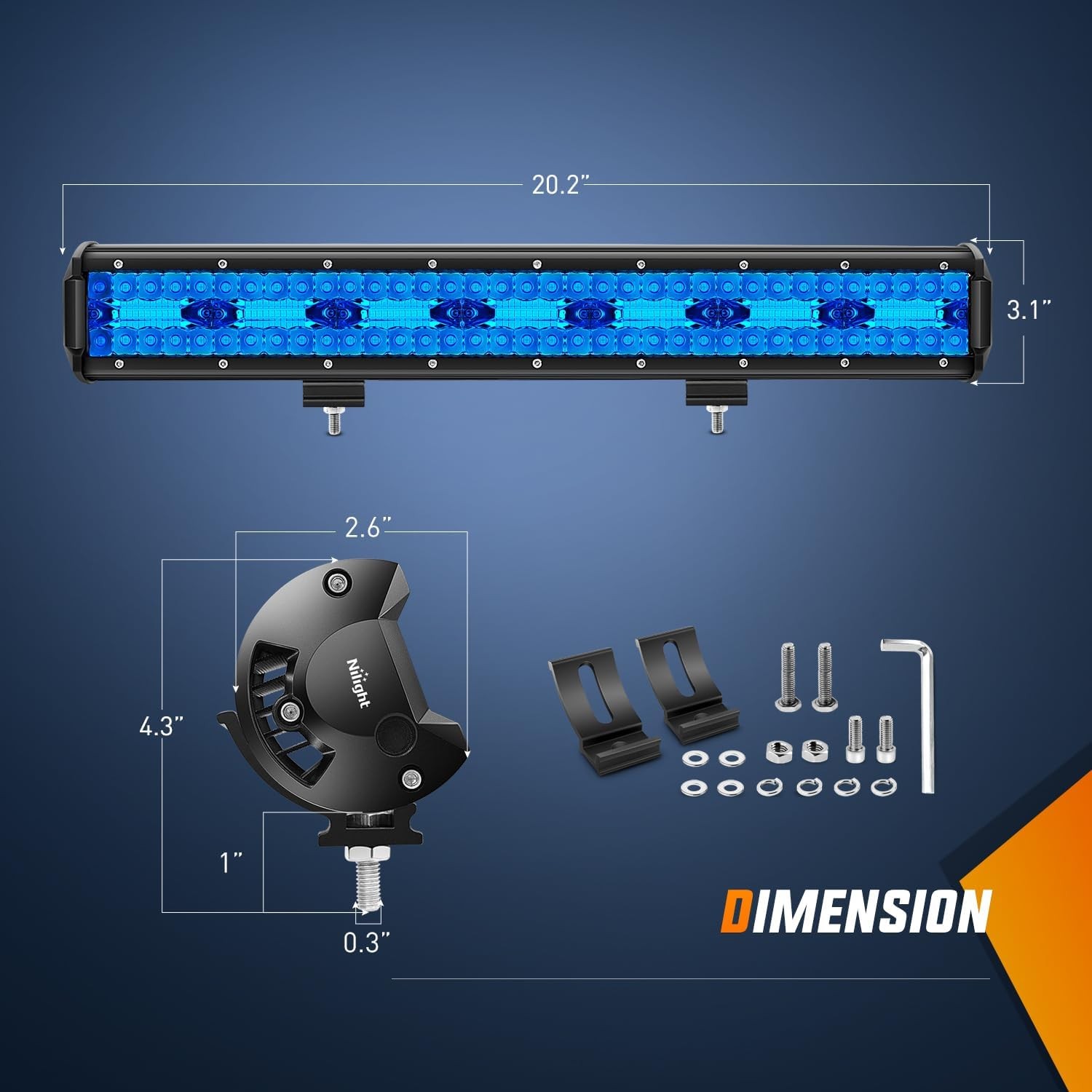Nilight 20 Inch LED Light Bar Blue Triple Row 420W Spot & Flood Combo Light