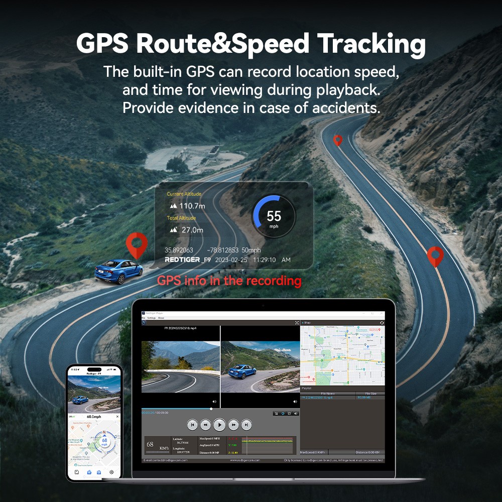 REDTIGER F9 Dash Cam Car Camera with 128GB Card Smart App Control WiFi GPS