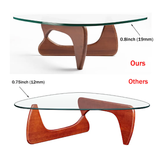 Mid-century Modern Triangle Noguchi Coffee Table Solid Wood Base Tempered Glass