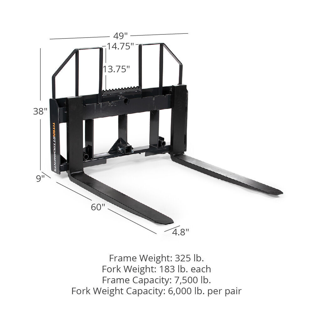 Titan Attachments Class 3 Step-Through Pallet Fork Frame Attachment, 60” Blades