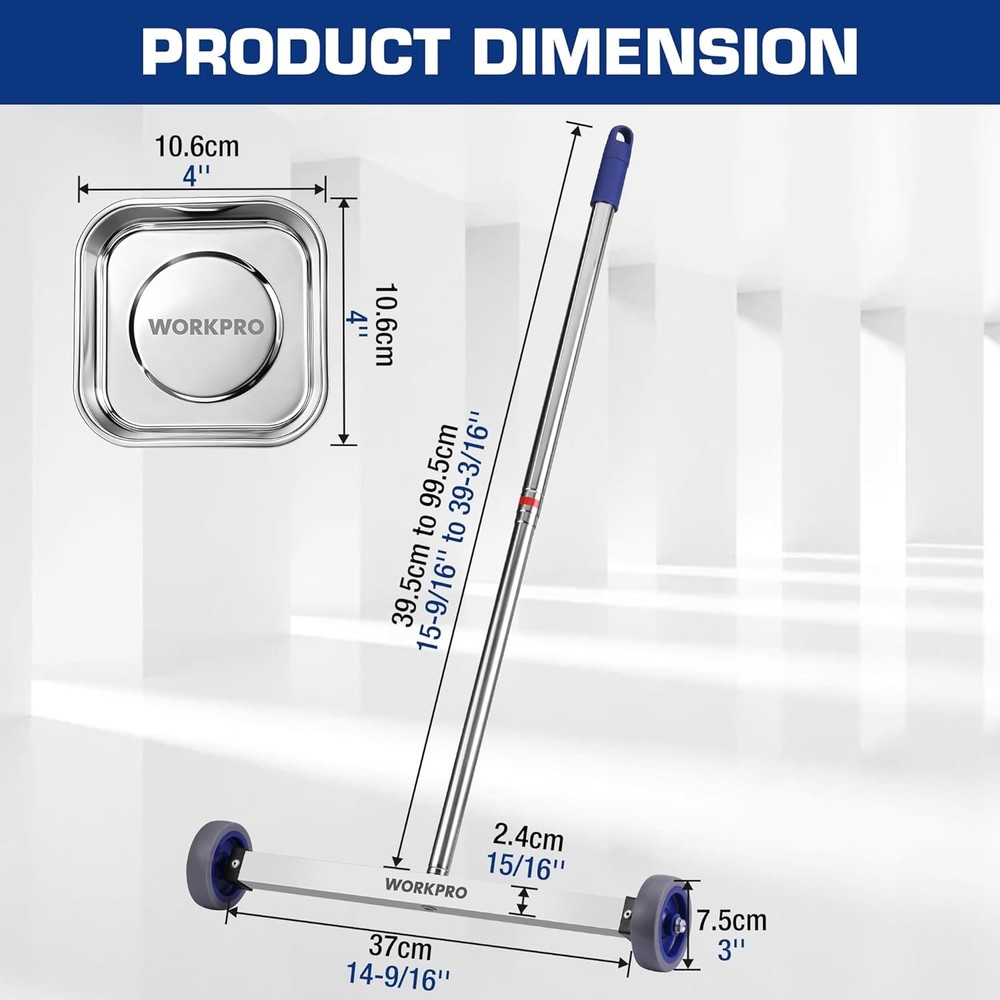 Heavy Duty Magnetic Pickup Tool 17" Rolling Sweeper Telescoping AdjustableHandle