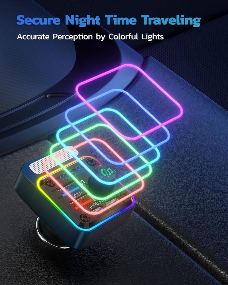 4-Port Bluetooth Car Adapter with FM Transmitter & LED Backlit - 54W Power