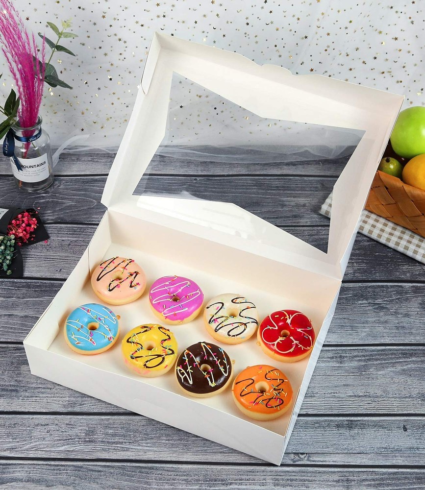 12 PCS White Lock Corner Window Bakery Cookie Boxes Large Container 14x10x3 Inch