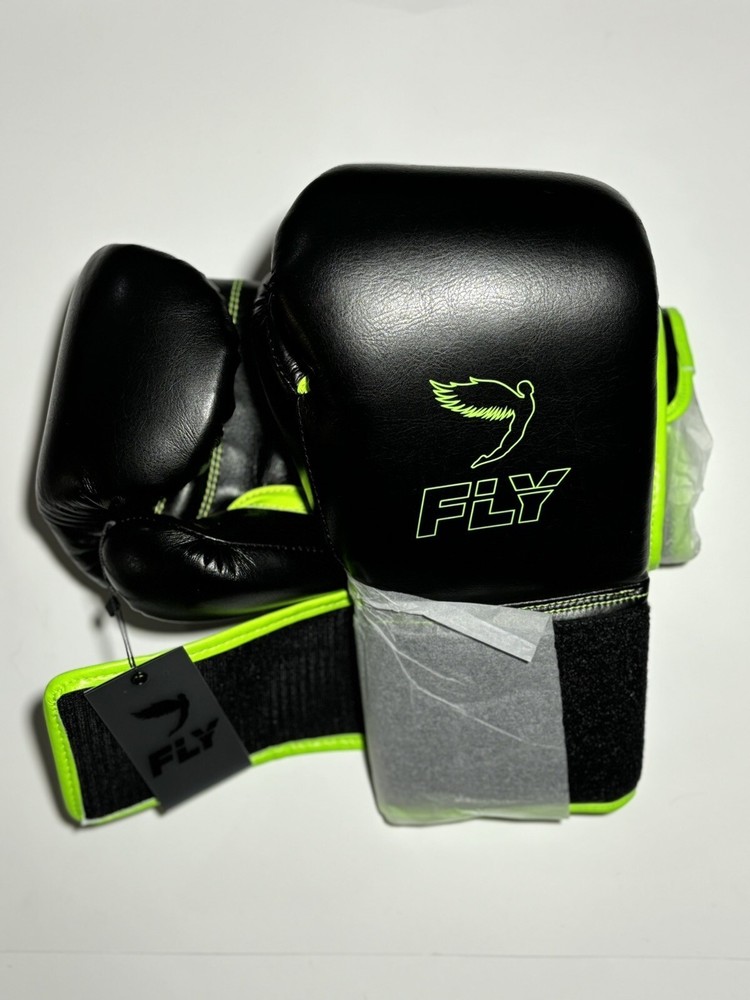 New Authentic 18 Ounce FLY Boxing Gloves SuperLoop X Line Hook/Loop Black Green
