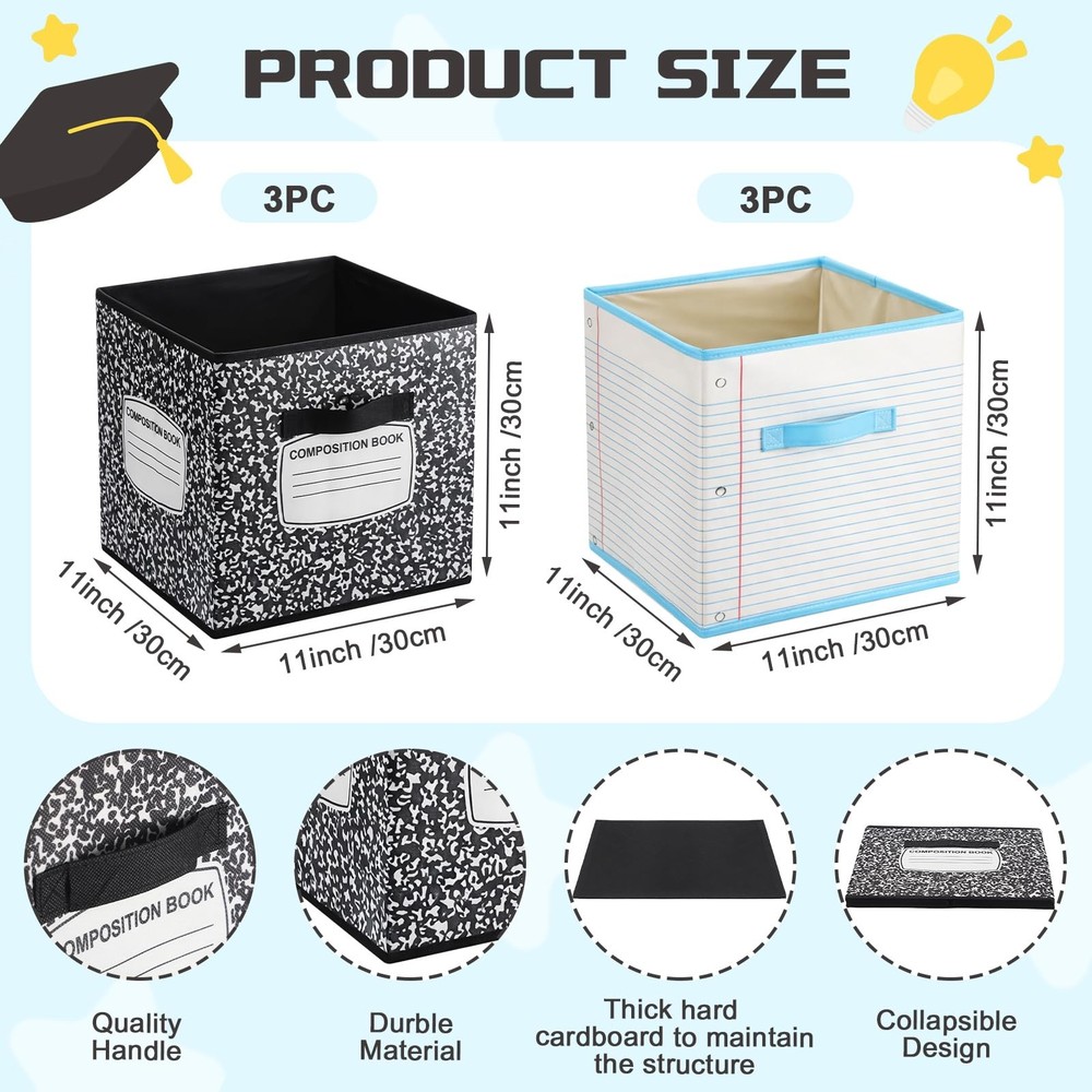 6 Pcs 11 Inch Composition Book Classroom Fabric Storage Bins Cube Classroom M...