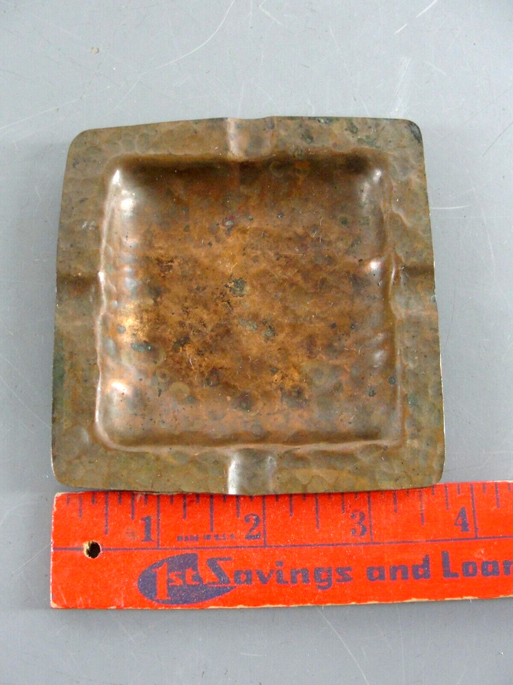 HAMMERED SOLID COPPER ASHTRAY TRINKET DISH CANDLE HOLDER 3.75" SQUARE PRIMITIVE