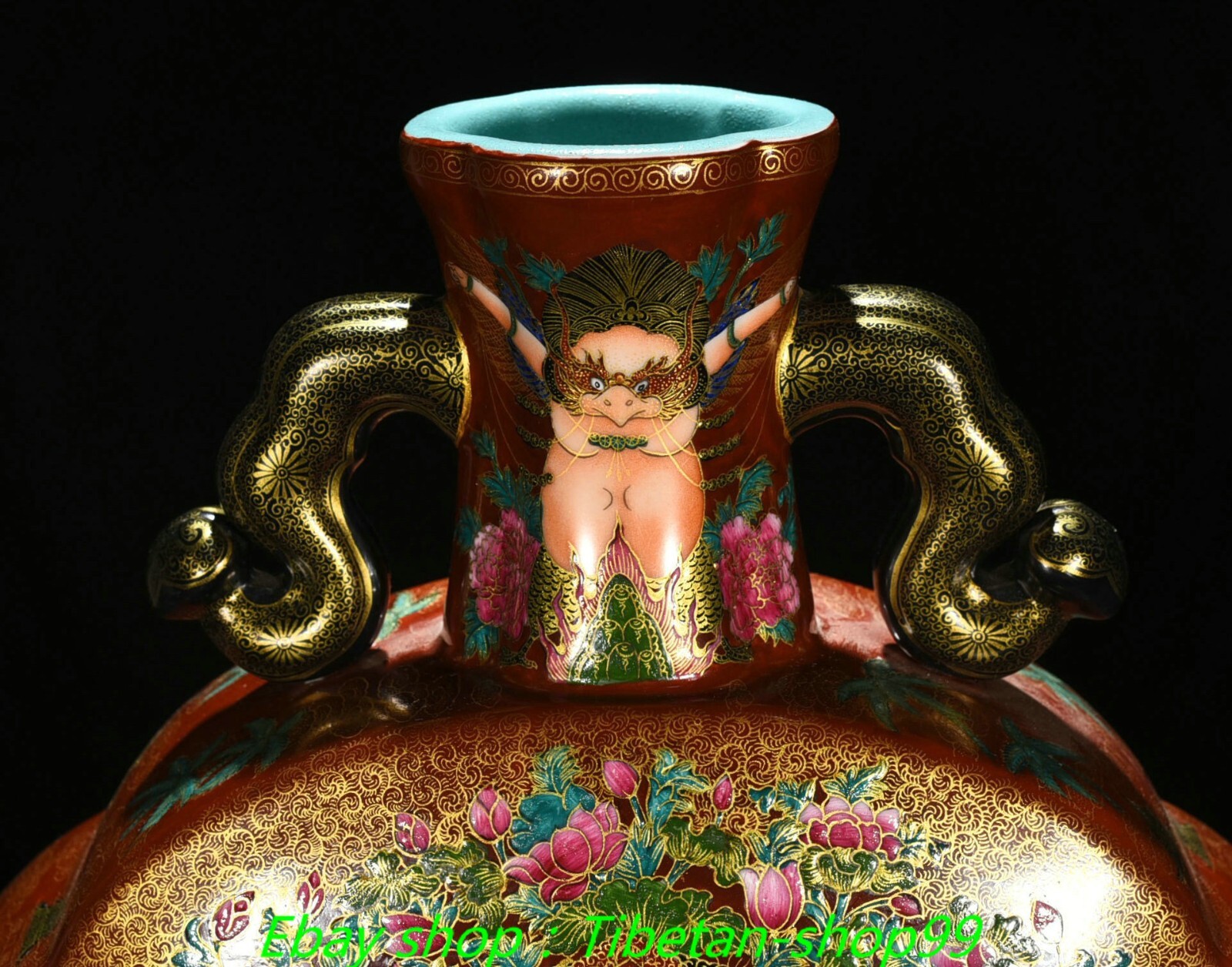 19.2"Qing Yongzheng Marked Enamel Colour Porcelain Gold Buddha Bottle Vase