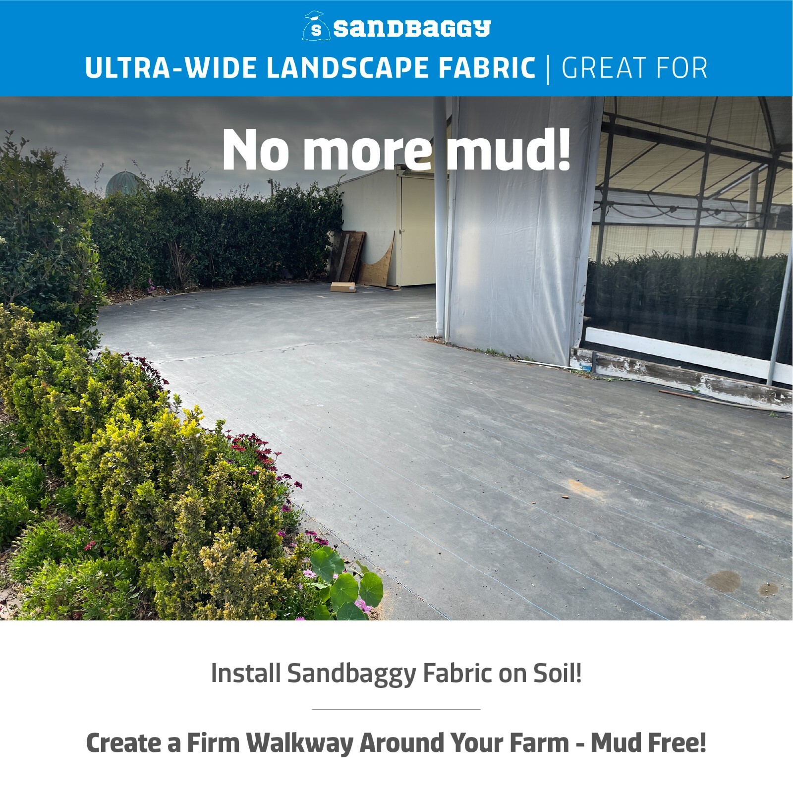 Sandbaggy 10 FT Wide Landscape Fabric | 40 Yr Fabric | Ground Cover Weed Barrier