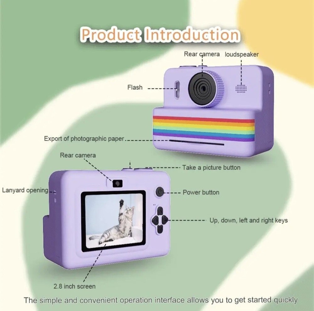 Instant Camera with 3 PrintPaper,2.8Inch LCD Screen DigitalCamera,Rechargeable