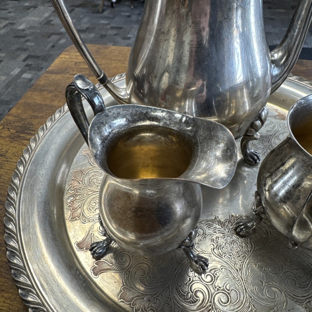 WM Rogers Leonard Silver Plated Tea Set of 4 pcs including tray