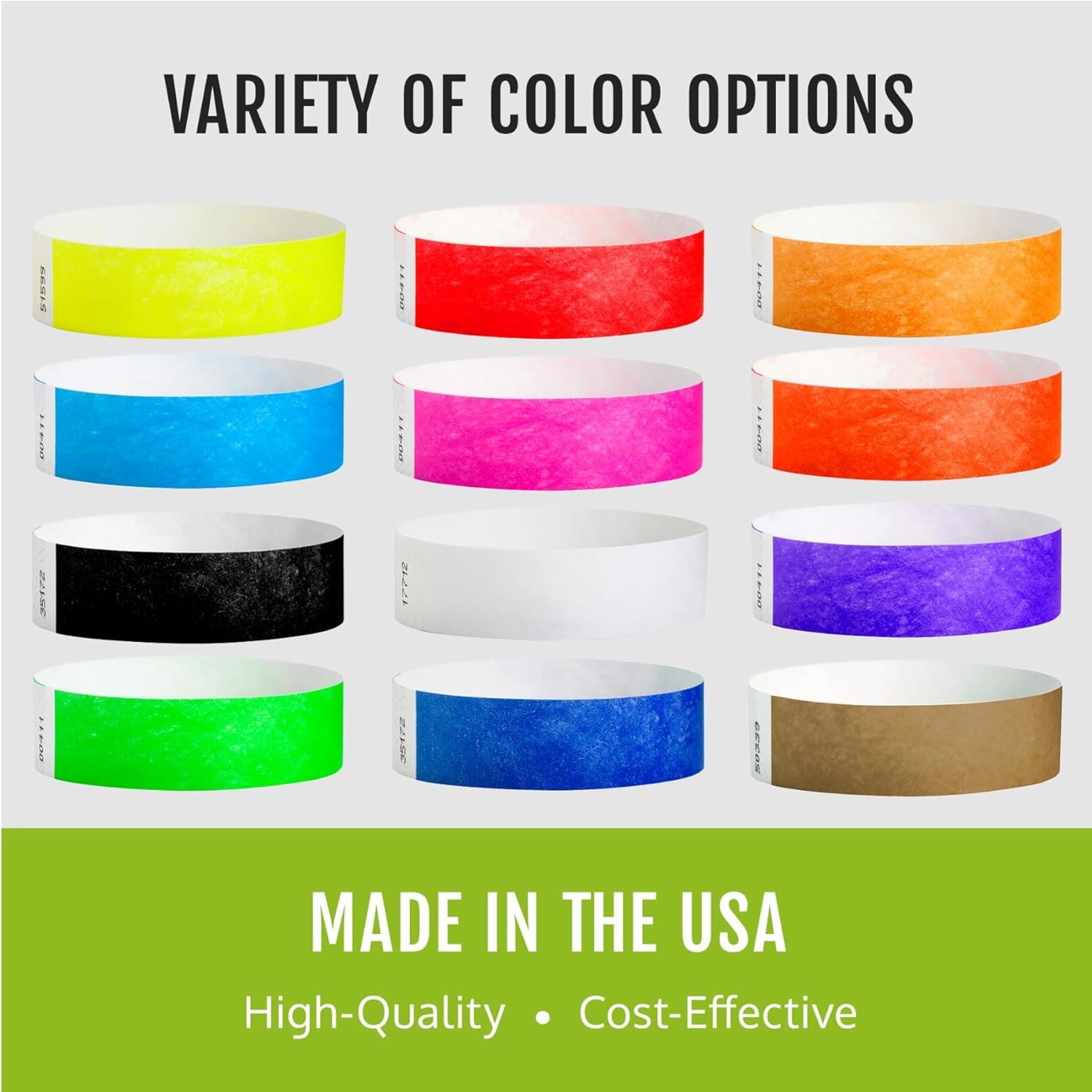 200 WristCo Tyvek Wristbands for Events, 200 ct., 20 Color Variety Pack