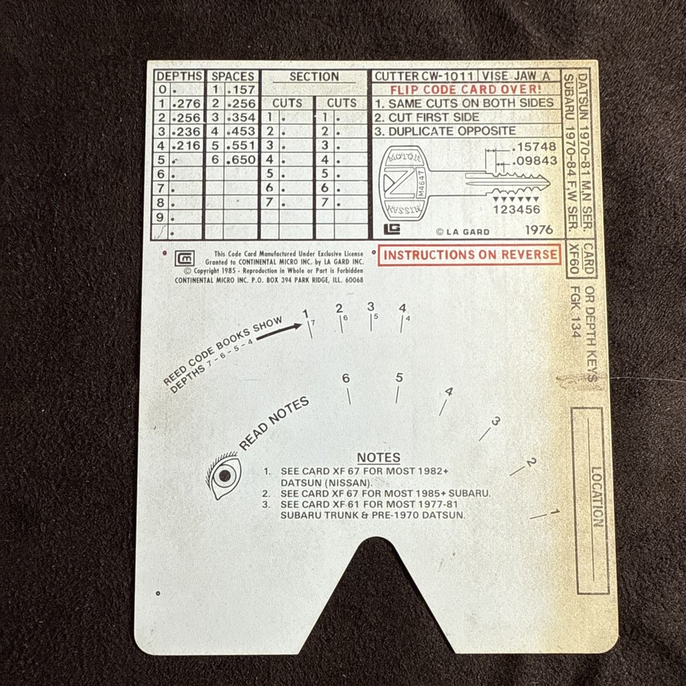 HPC FX60 Code Card HPC CODE MACHINE CODE CARD XF60 Locksmith