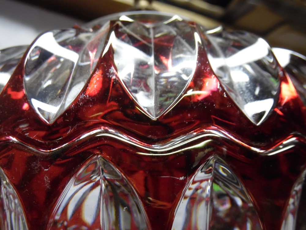 Vintage Neoclassical Flash Ruby Shade Lamp w/ Three Men Base