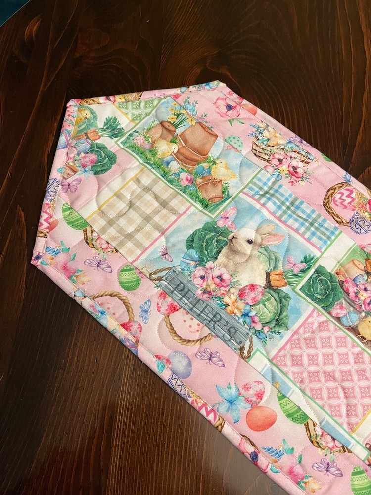 Handcrafted-Quilted Table Runner -Easter Eggs, Baskets, Bunnies & Butterflies