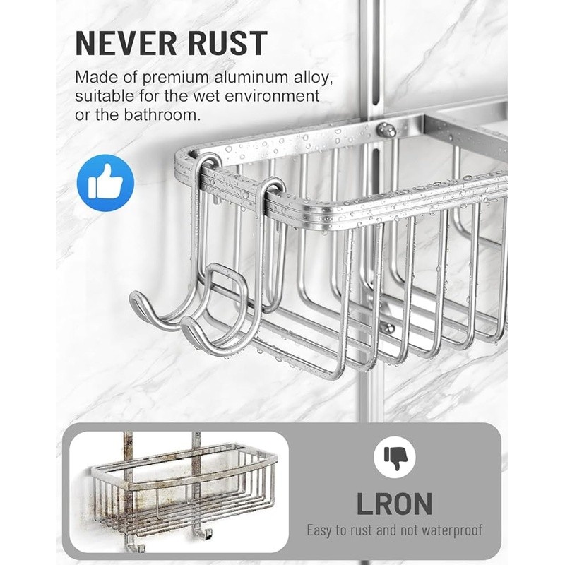 Adjustable Shower Caddy Organizer Rustproof Hanging Mount Tool Free Install New