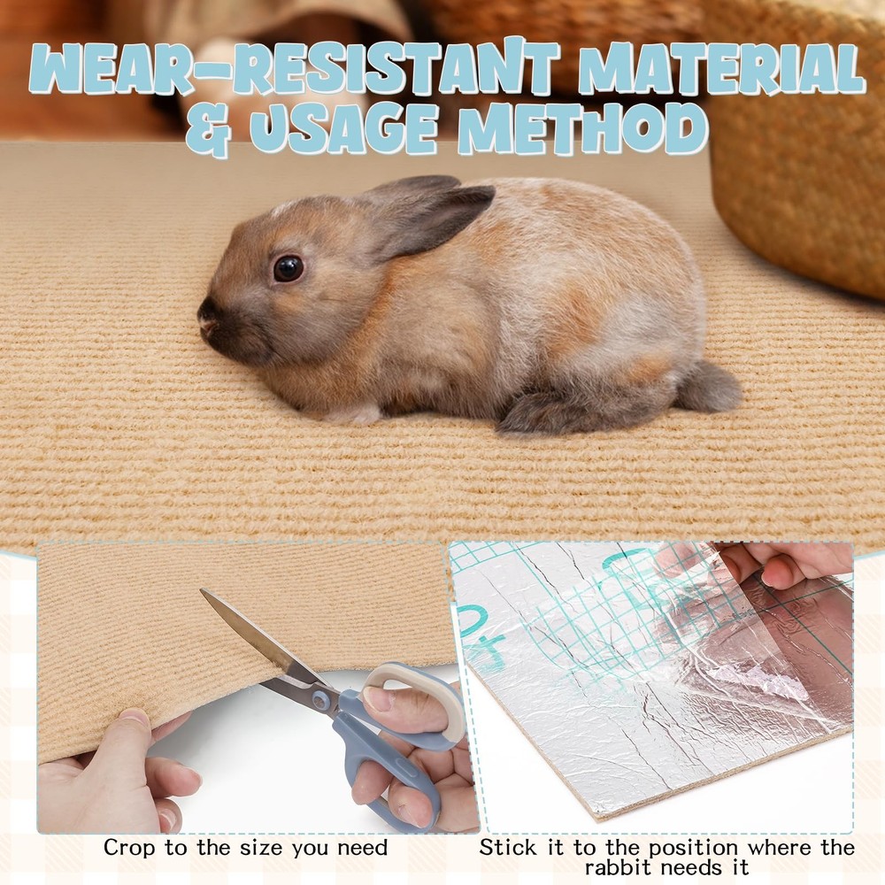 Rabbit Scratch Pad 3.28FT Self Adhesive Cuttable Rabbit Scratching Pad with S...