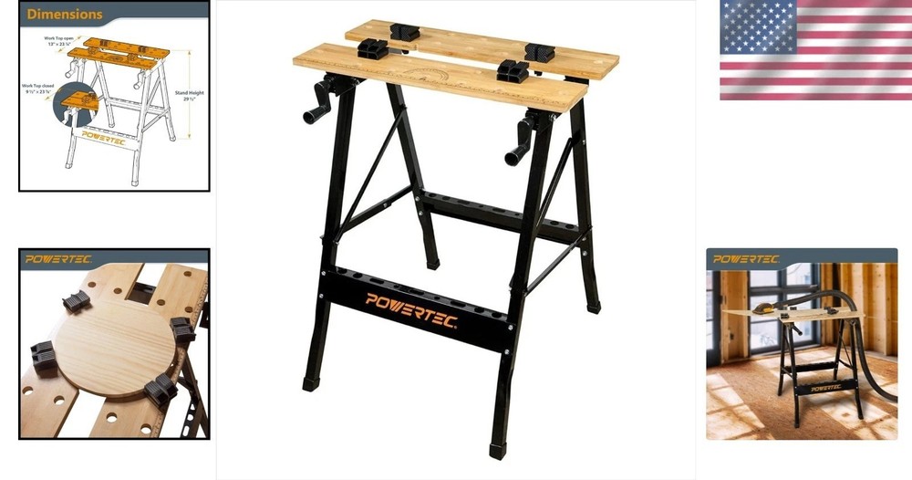 Versatile Portable Workbench with Adjustable Vise & Bamboo Top, 220 lb Capacity