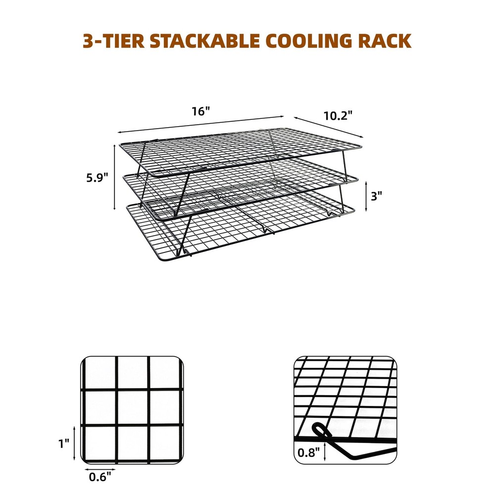 Cooling Rack, 3 Tier Stackable Cooling Racks for Cooking Baking Roasting, Mul...