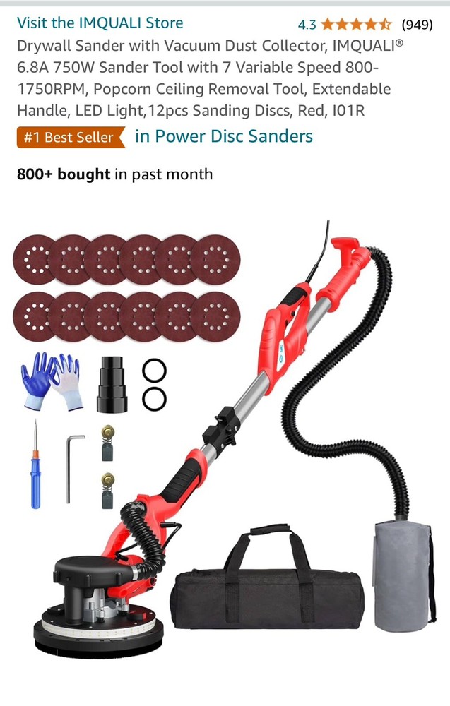 Costway 750W Electric Foldable Drywall Sander - Red/Black