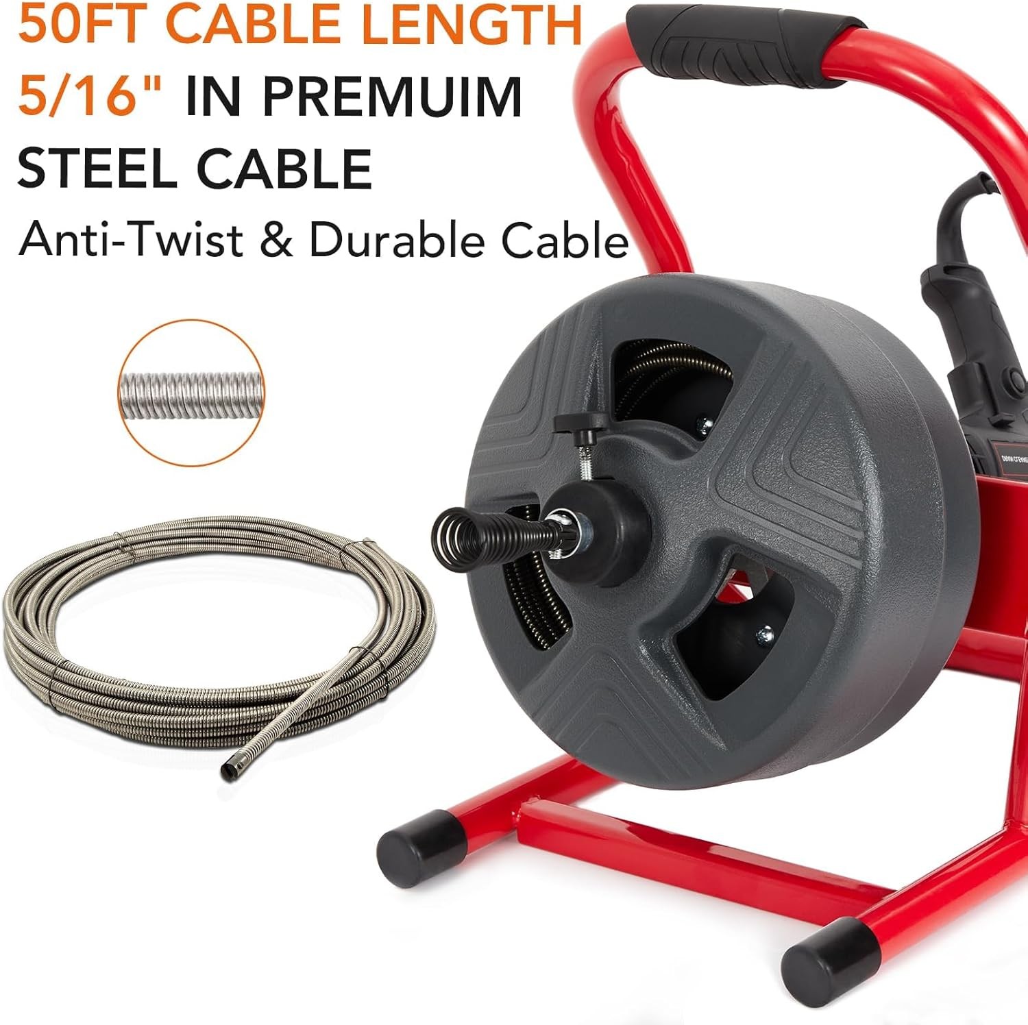 50FT 5/16" Electric Drain Cleaner Sewer Snake Cleaning Machine W/ Cutters&Gloves