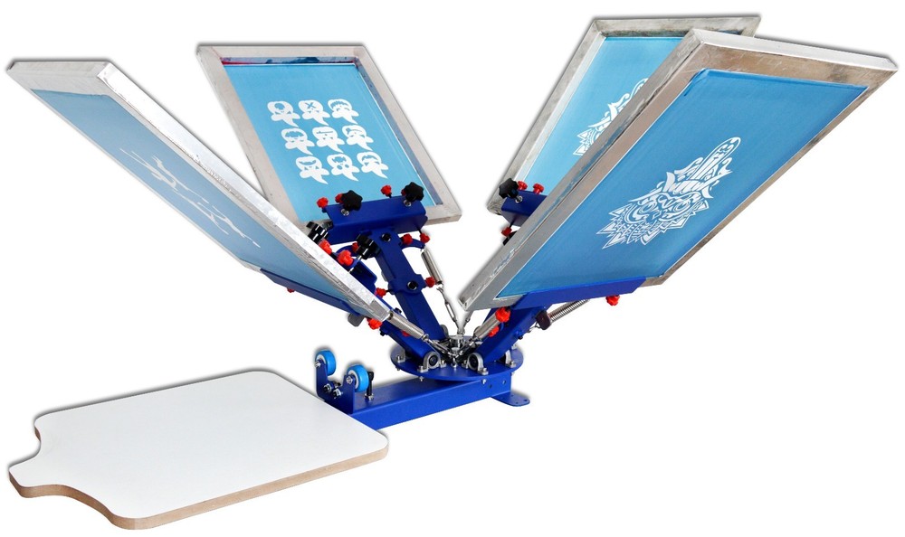 4 Color Screen Printing Kit Table Press Printer with Consumables Pigment & Frame