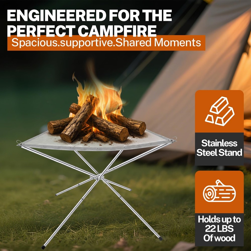 22 Inch Portable Fire Pit for Camping, Wire Mesh Fire Pit, Foldable Stainless...