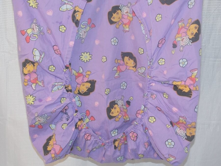 Dora the Explorer Purple Fitted Crib Bed Sheet-EUC