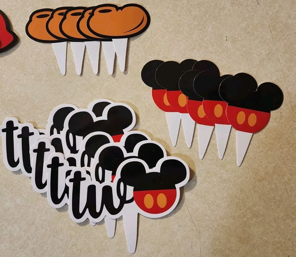 Mouse Inspired Red Yellow & Black 25 Cupcake Toppers