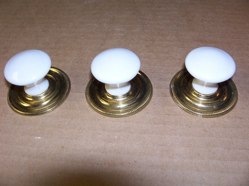 (3) CERAMIC DRAWER PULLS / KNOBS WITH BACK PLATES -- ORIGINAL SCREWS INCLUDED