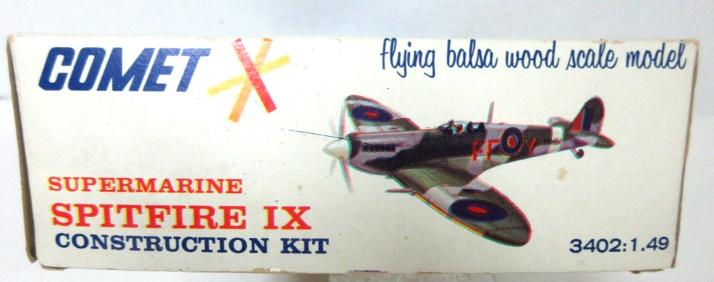 1960's Comet Spitfire IX Balsa Airplane Model Kit #3402 with Instructions