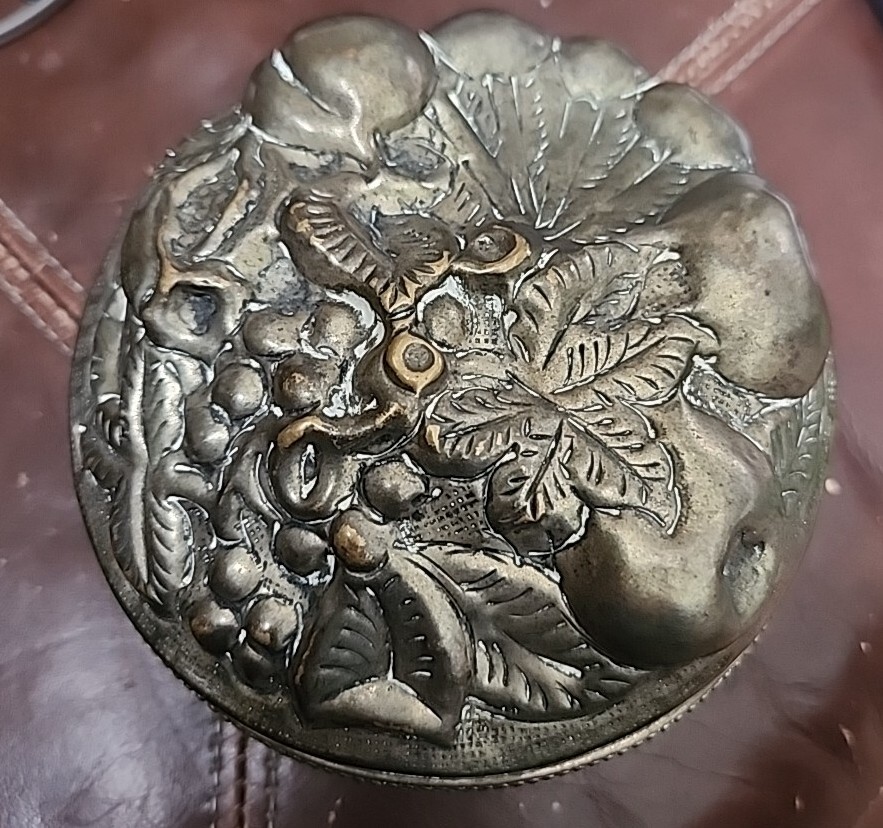 vintage Repousse powder box silver color