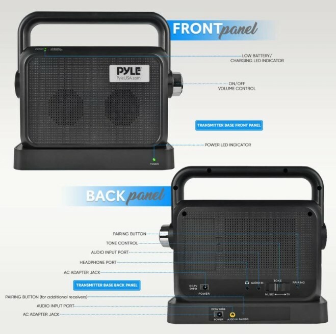 Pyle PTVSP18 Wireless TV Speaker Transmitter & Receiver Comfort Hearing System
