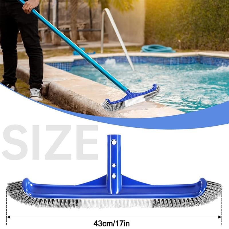 Pool Brush Head, 17" Pool Brushes for Cleaning Pool Walls, Curved Ends High-E...