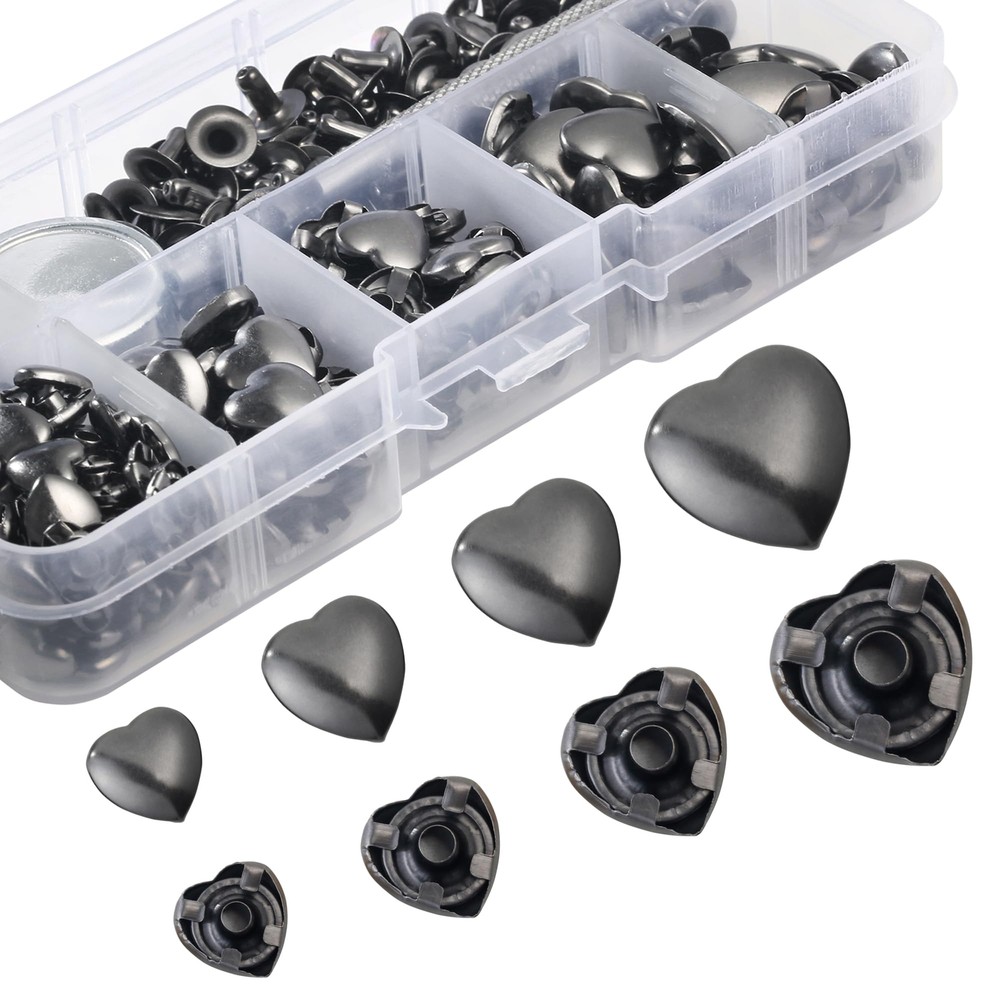 150 Sets Leather Rivets Kit Mixed Sizes Rivets for Leather Heart Studs for Cl...