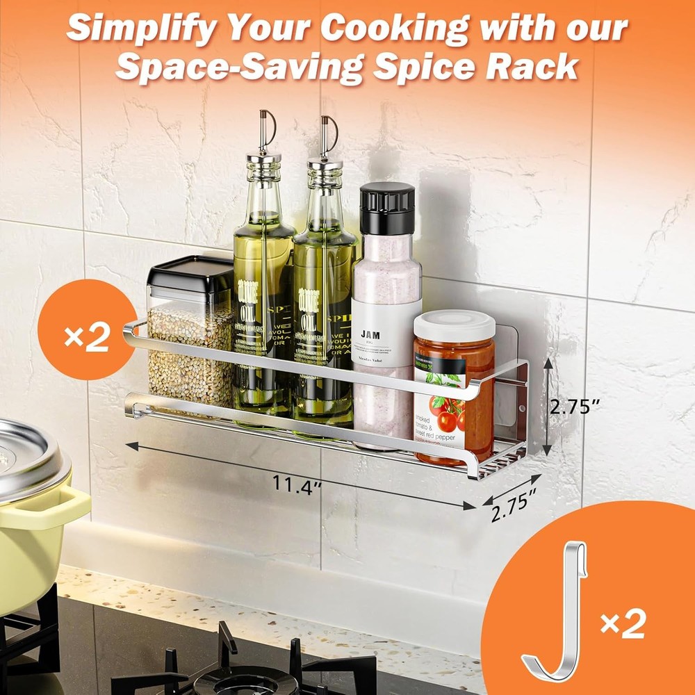 Spice Rack wall mounted 2 Pack, Space-Saving Spice Organizer for Spice Jars and