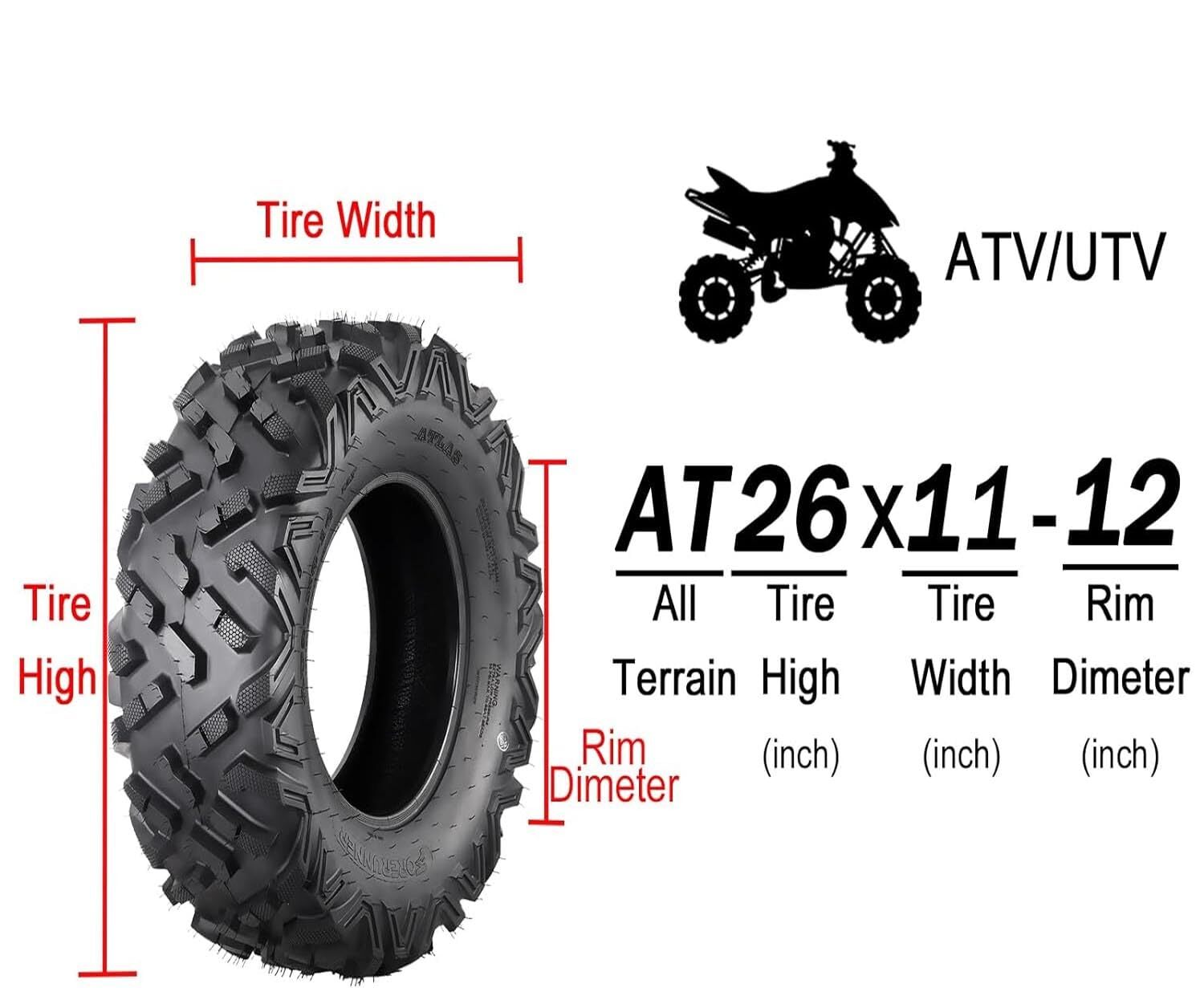 4PCS 26x11-12 26x9-12 Front Rear ATV Tires 26x11x12 26x9x12 6PR Mud ATV UTV Tire