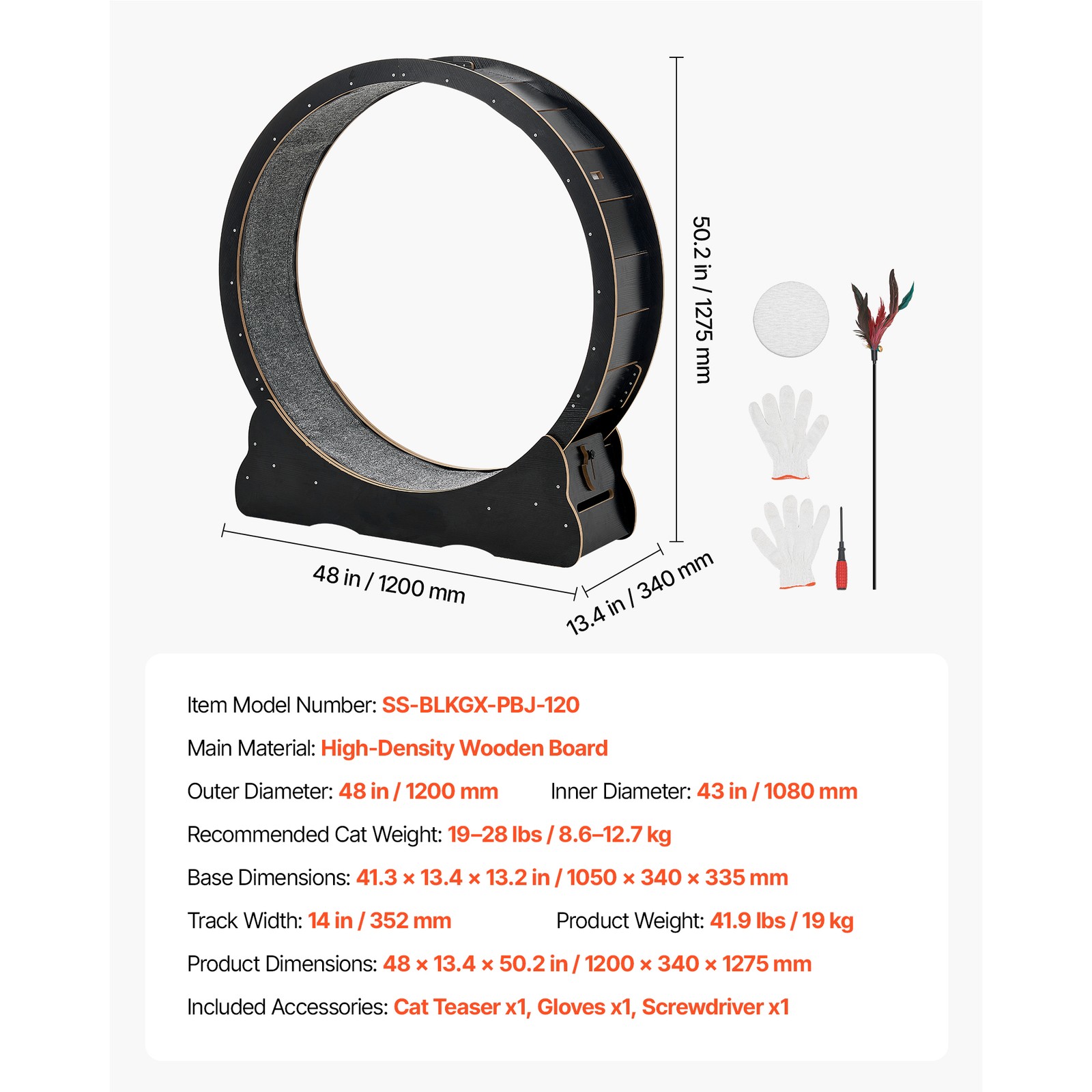 Uimoso 48in Wooden Cat Exercise Wheel with Carpeted Runway for Indoor Use