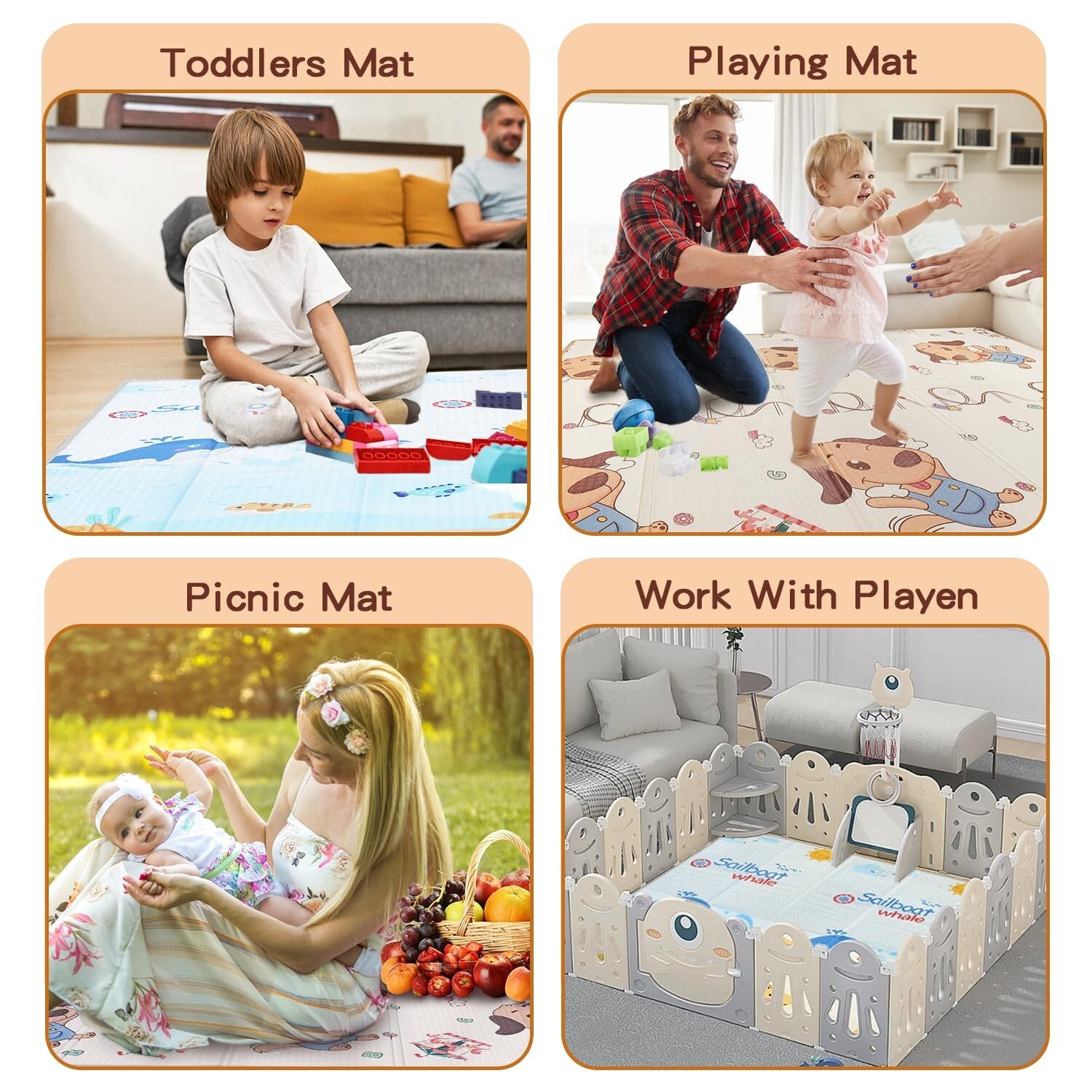 Baby Play Mat/ Foldable and Waterproof/Reversible and Versatile 0.4in thick 1cm
