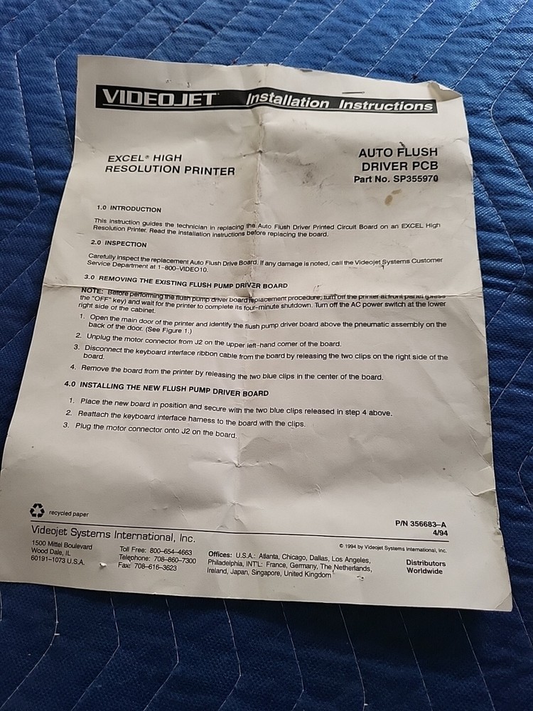 New Videojet 355970 -H Auto Flush Pump Driver Board.