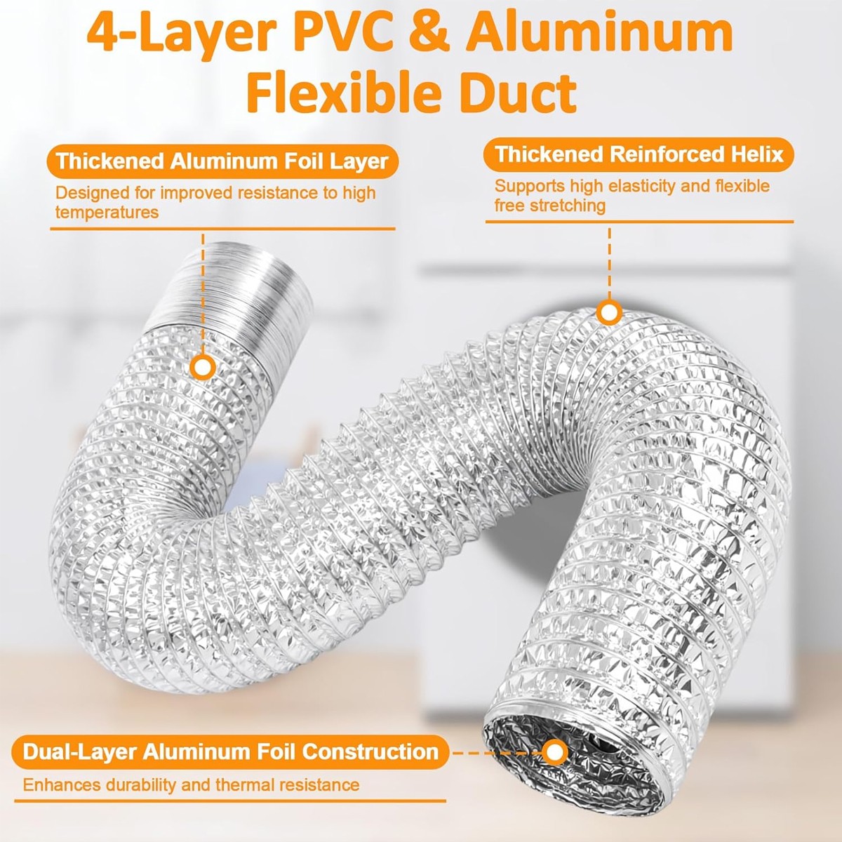 4-Inch Dryer Vent Hose 10 FT Flexible Duct with 2 Clamps for HVAC Ventilation