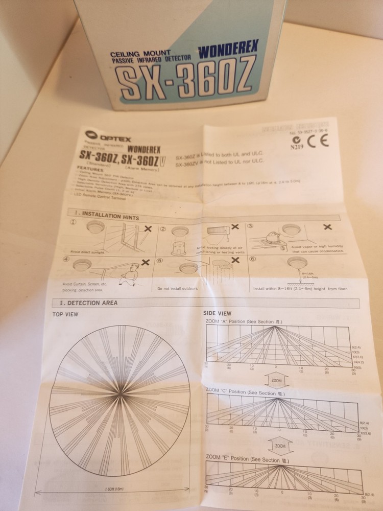 Optex Passive Infared Detector SX-360Z, Ceiling Mount