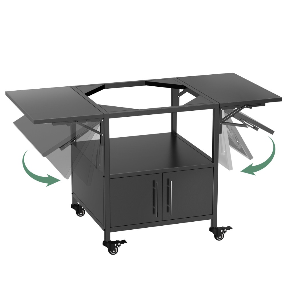 Outdoor Grill Table for Big Green Egg BBQ Metal Grill Cart 2 Folding Panels