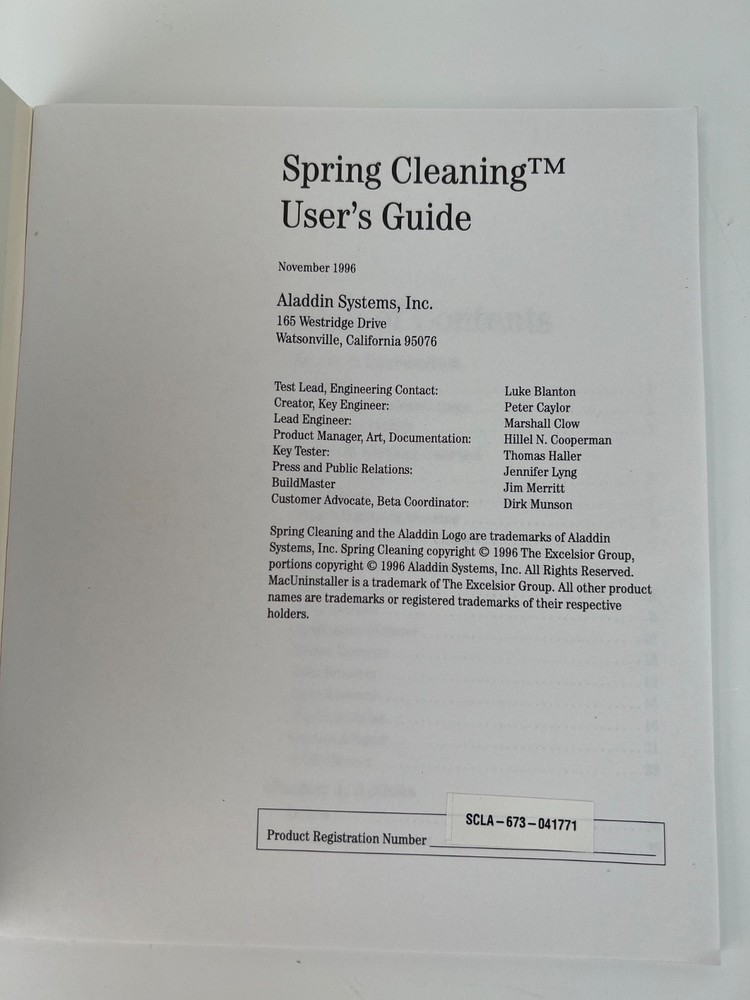 Alladin Spring Cleaning Users Guide / Apple Macintosh Computers