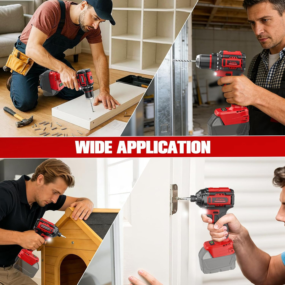 Cordless Drill Driver Impact Driver Compatible with Milwaukee 18V Battery (Bare