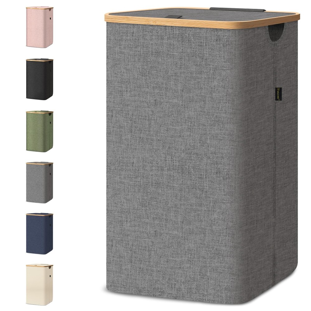 Laundry Hamper with Lid, Tall Laundry Baskets with Bamboo Pull Handles, Large...