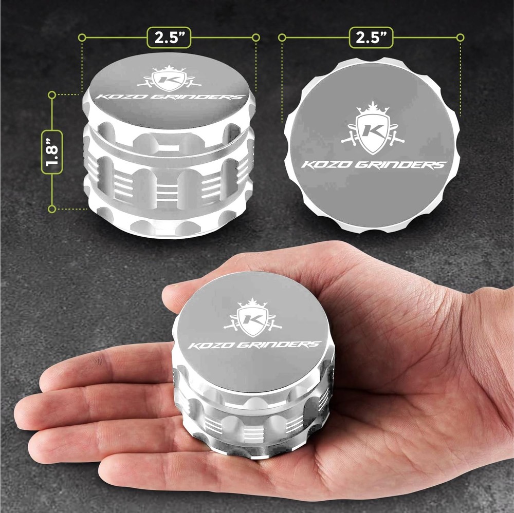 Kozo Grinder Mills, Aluminum 2.5", Silver